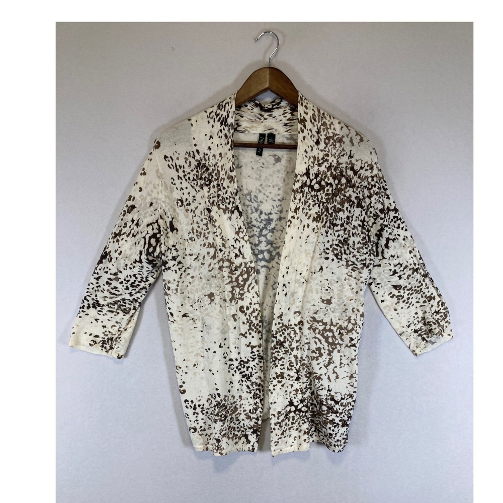 Boho Chic‎ Relativity Women Large Cream Brown Abstract Print Cotton Cardigan L